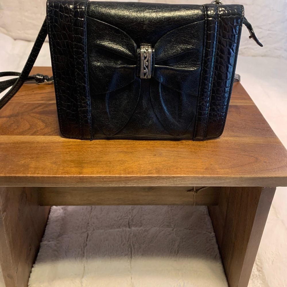 Brighton Black Wallet Crossbody Bag with Elegant Croc Texture